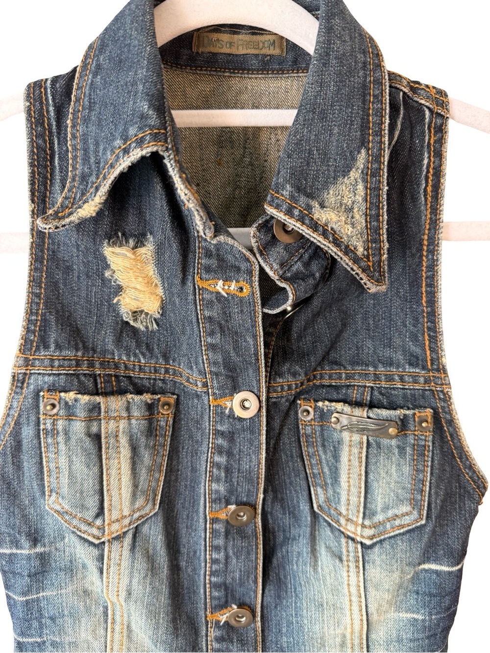 Days of Freedom Distressed Dark Denim Vest Size XS or XXS Y2K Festival Boho - Picture 12 of 13